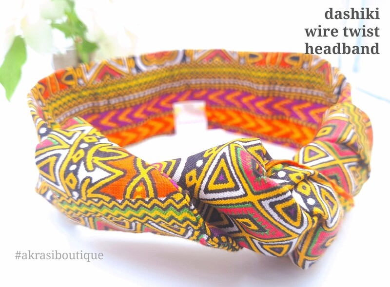 Orange Dashiki print wire twist hair tie | hair wrap | headband | African print headwrap | Ankara print wire headtie | wire hair tie