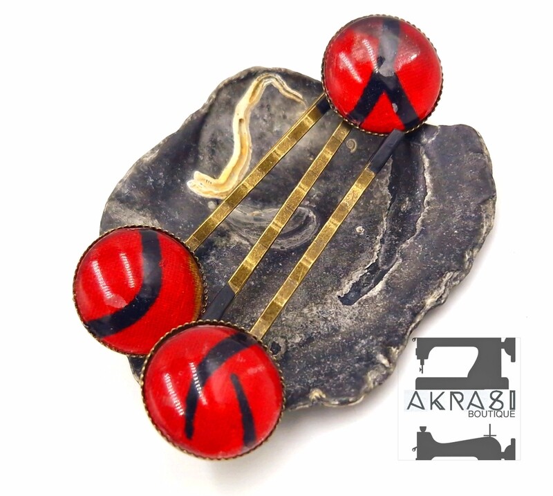 Ankara hair pin set | African bronze bobby pin | Floral hair slide