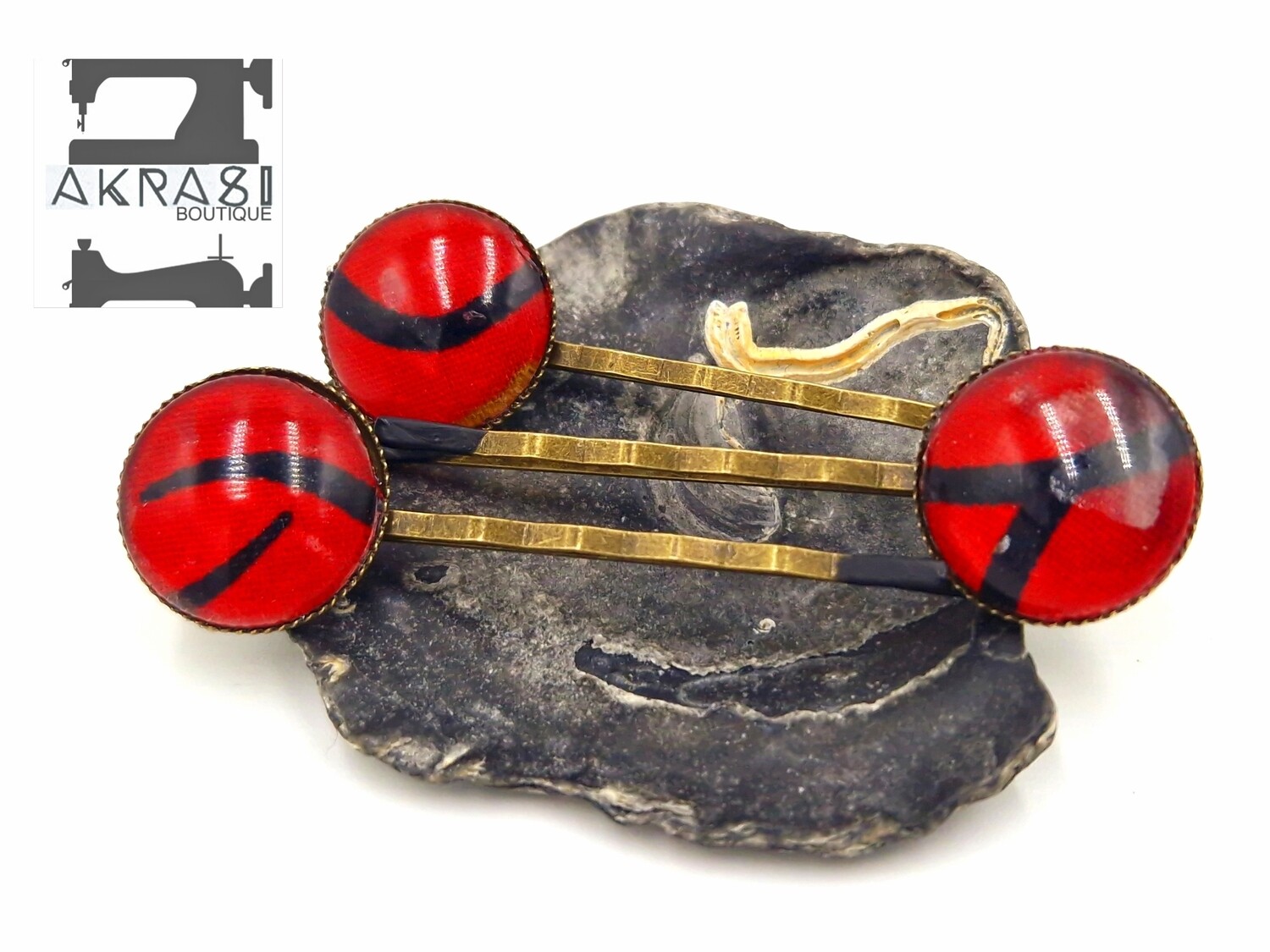 Ankara hair pin set | African bronze bobby pin | Floral hair slide