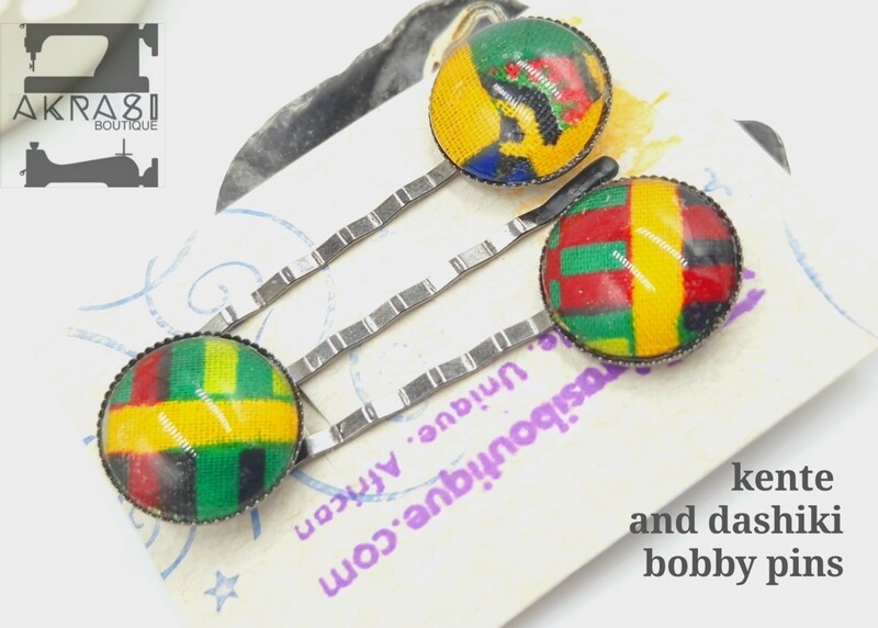 Kente hair pin set in bronze | African Bobby pin | Ankara hair slide