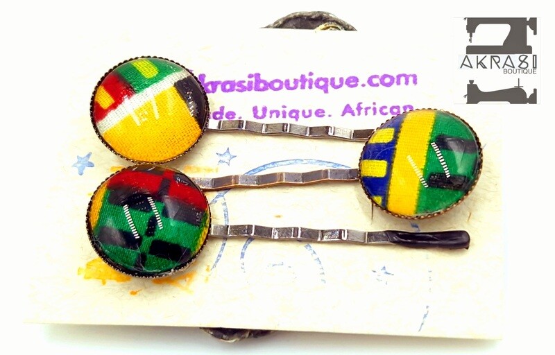 Kente hair pin set in bronze | African Bobby pin | Ankara hair slide