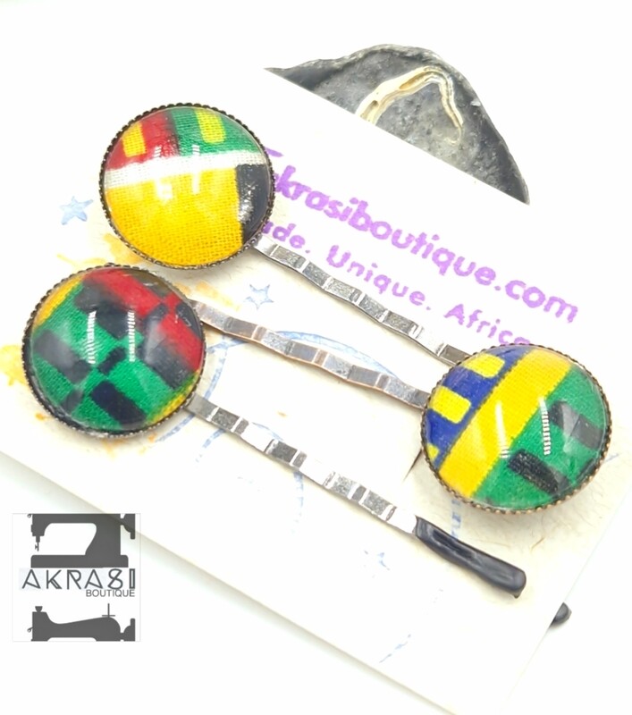 Kente hair pin set in bronze | African Bobby pin | Ankara hair slide