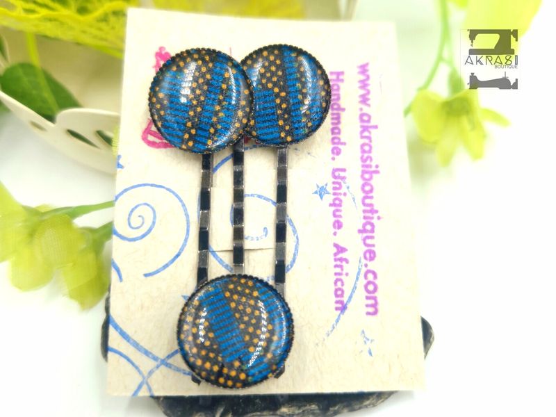 Ankara hair pin set in bronze | African Bobby pin | Ankara hair slide