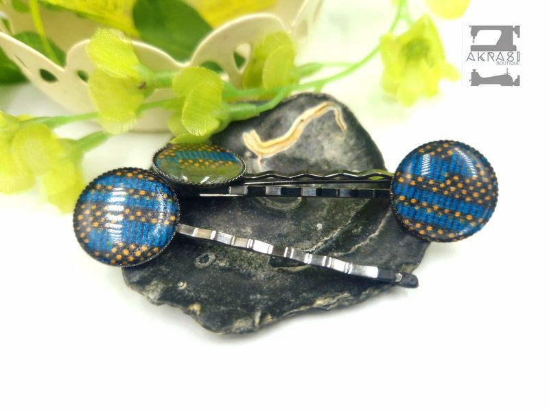 Ankara hair pin set in bronze | African Bobby pin | Ankara hair slide