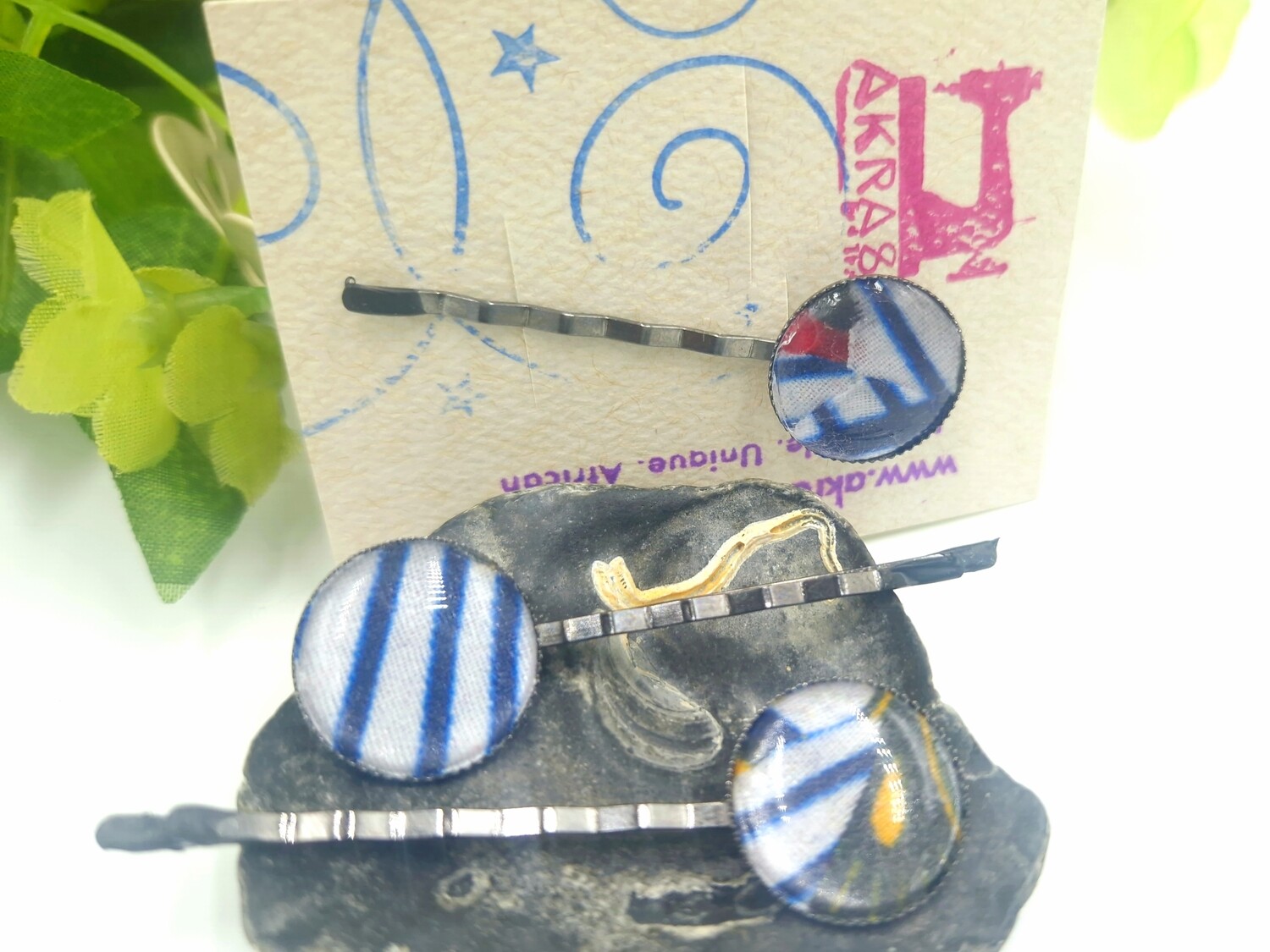 Ankara hair pin set in bronze | African Bobby pin | Ankara hair slide