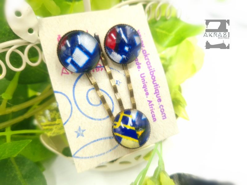 Ankara alchemy Kente hair pin set in bronze | African Bobby pin | Ankara hair slide