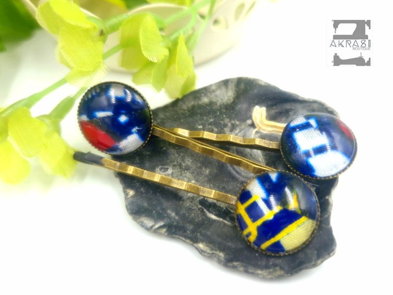 Ankara alchemy Kente hair pin set in bronze | African Bobby pin | Ankara hair slide