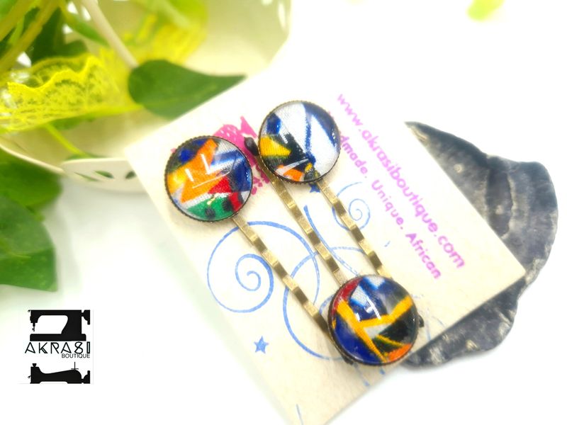 Ankara alchemy Kente hair pin set in bronze | African Bobby pin | Ankara hair slide