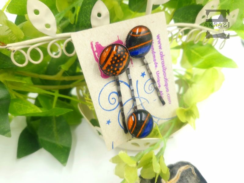 Ankara hair pin set in silver | African Bobby pin | Ankara hair slide