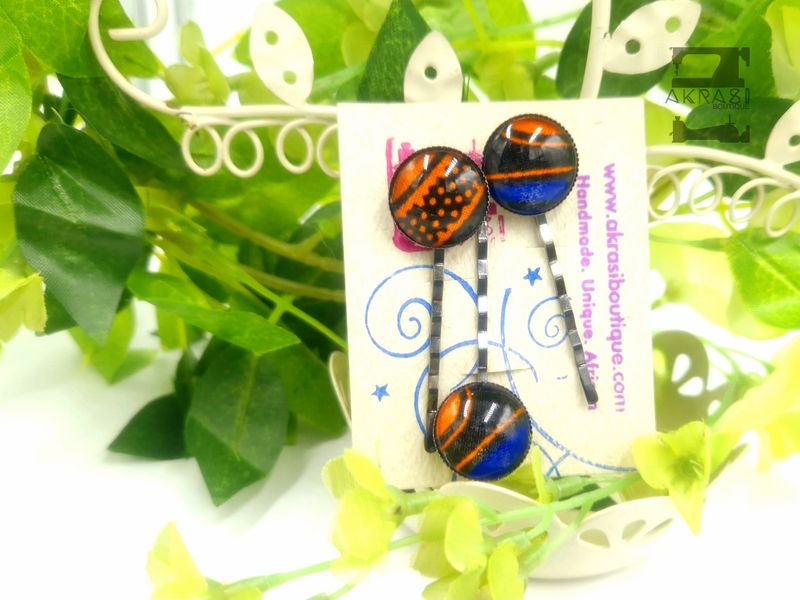 Ankara hair pin set in silver | African Bobby pin | Ankara hair slide