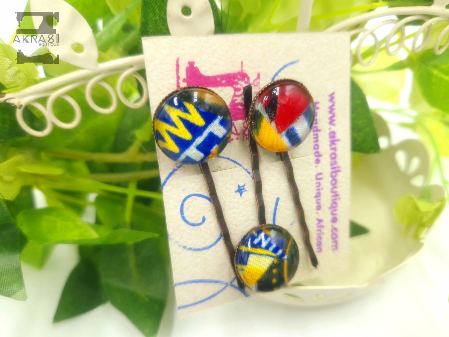 Ankara alchemy Kente hair pin set in bronze | African Bobby pin | Ankara hair slide
