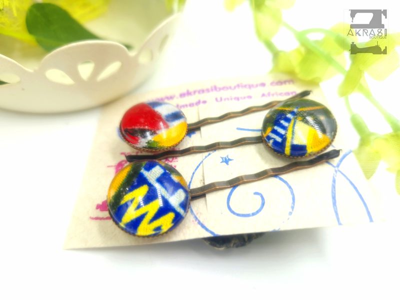 Ankara alchemy Kente hair pin set in bronze | African Bobby pin | Ankara hair slide