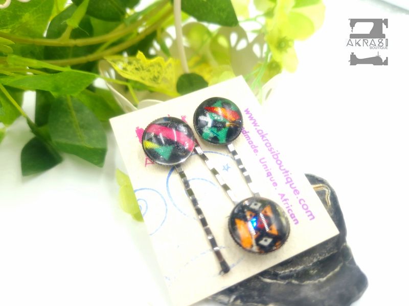 Ankara alchemy Kente hair pin set in bronze | African Bobby pin | Ankara hair slide