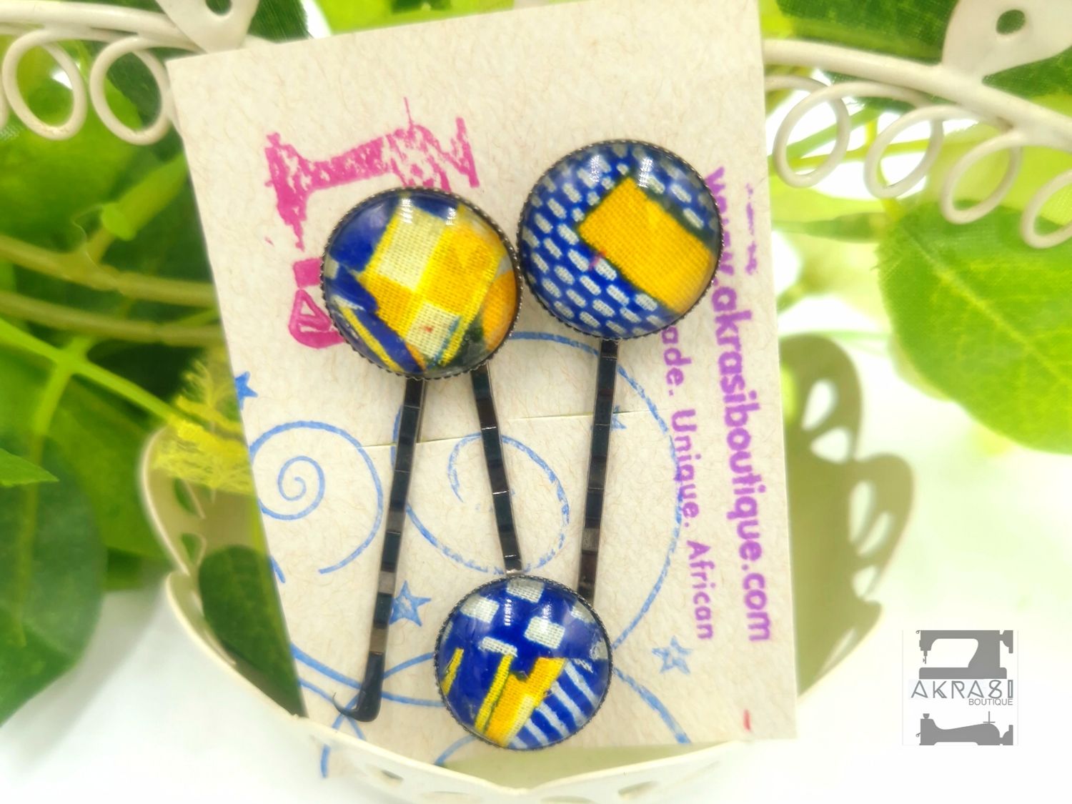 Ankara alchemy Kente hair pin set in bronze | African Bobby pin | Ankara hair slide