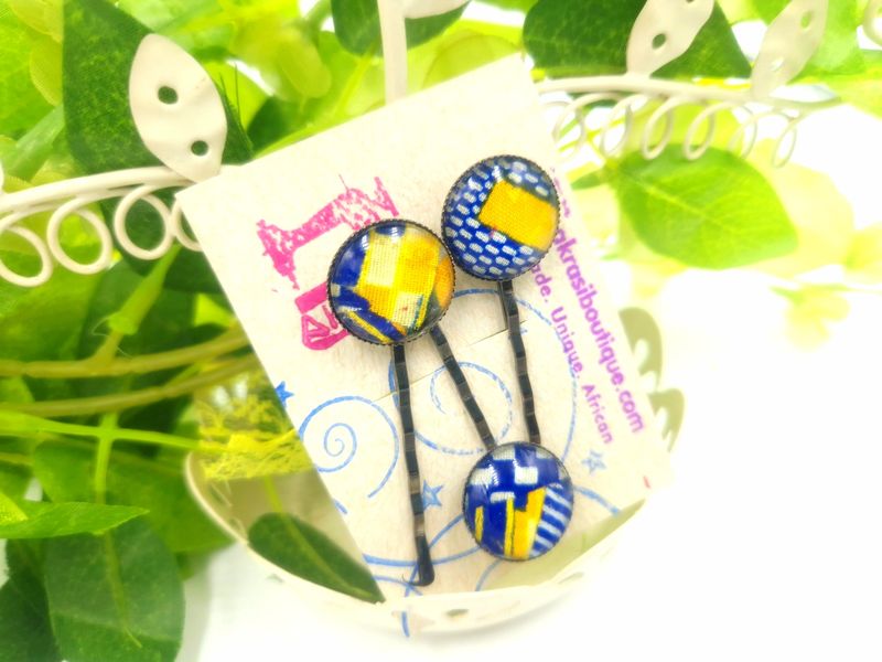 Ankara alchemy Kente hair pin set in bronze | African Bobby pin | Ankara hair slide