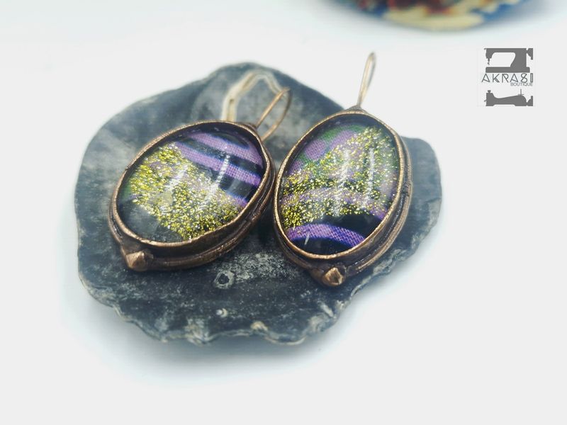 Antique copper large oval drop earrings
