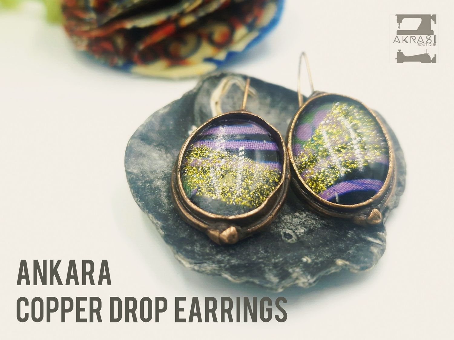 Antique copper large oval drop earrings