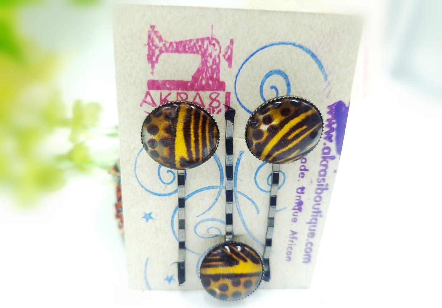 Ankara alchemy hair pin set in silver | African Bobby pin | Ankara hair slide