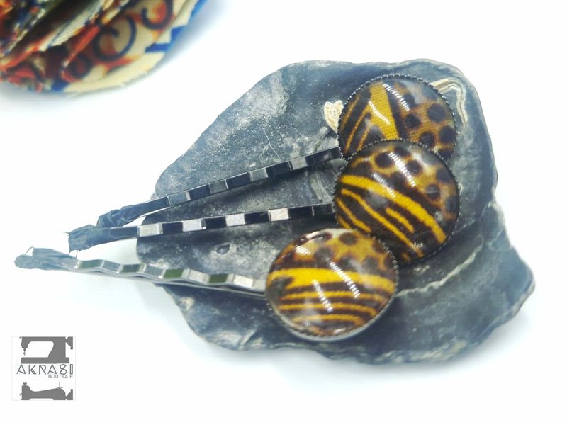 Ankara alchemy hair pin set in silver | African Bobby pin | Ankara hair slide