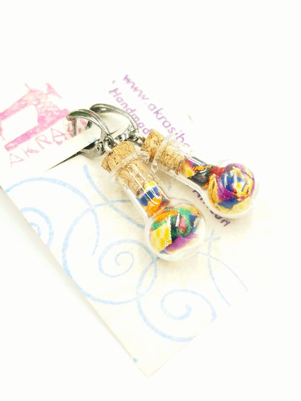 Ankara alchemy mashup scifunk collection drop earrings sealed in glass