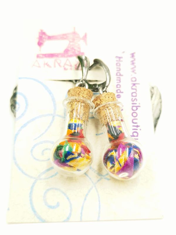 Ankara alchemy mashup scifunk collection drop earrings sealed in glass Ankara alchemy mashup scifunk collection drop earrings sealed in glass