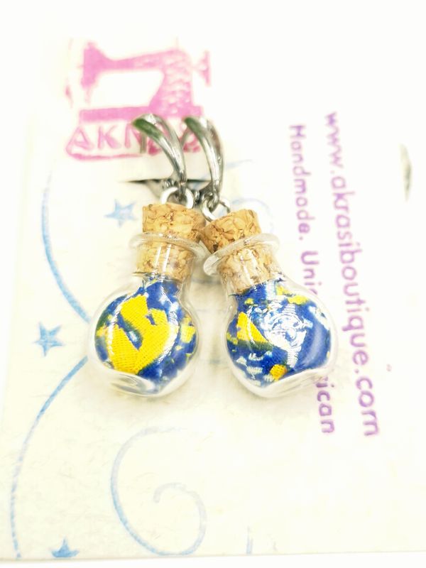 Ankara alchemy mashup scifunk collection drop earrings sealed in glass