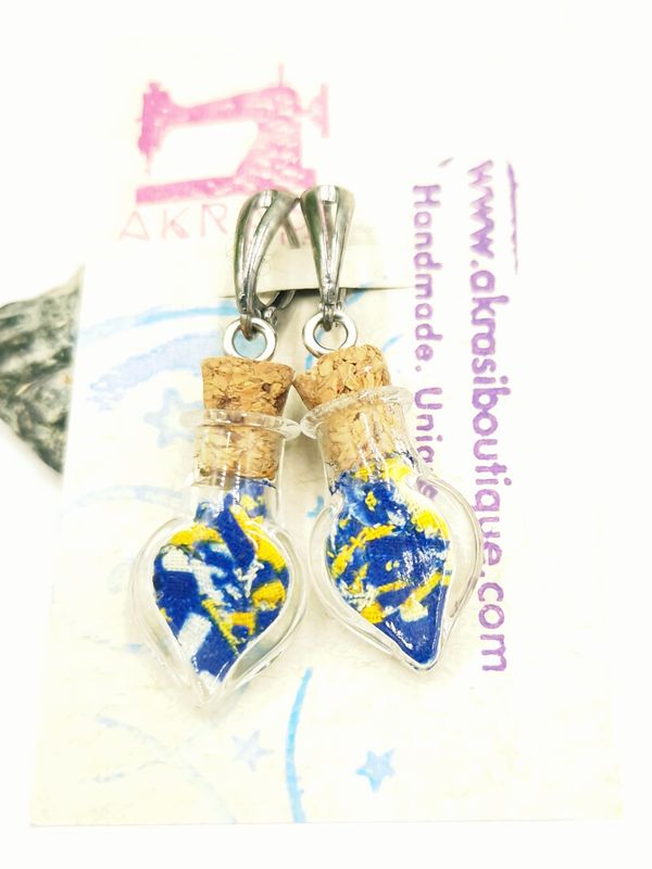 Ankara alchemy mashup scifunk collection drop earrings sealed in glass