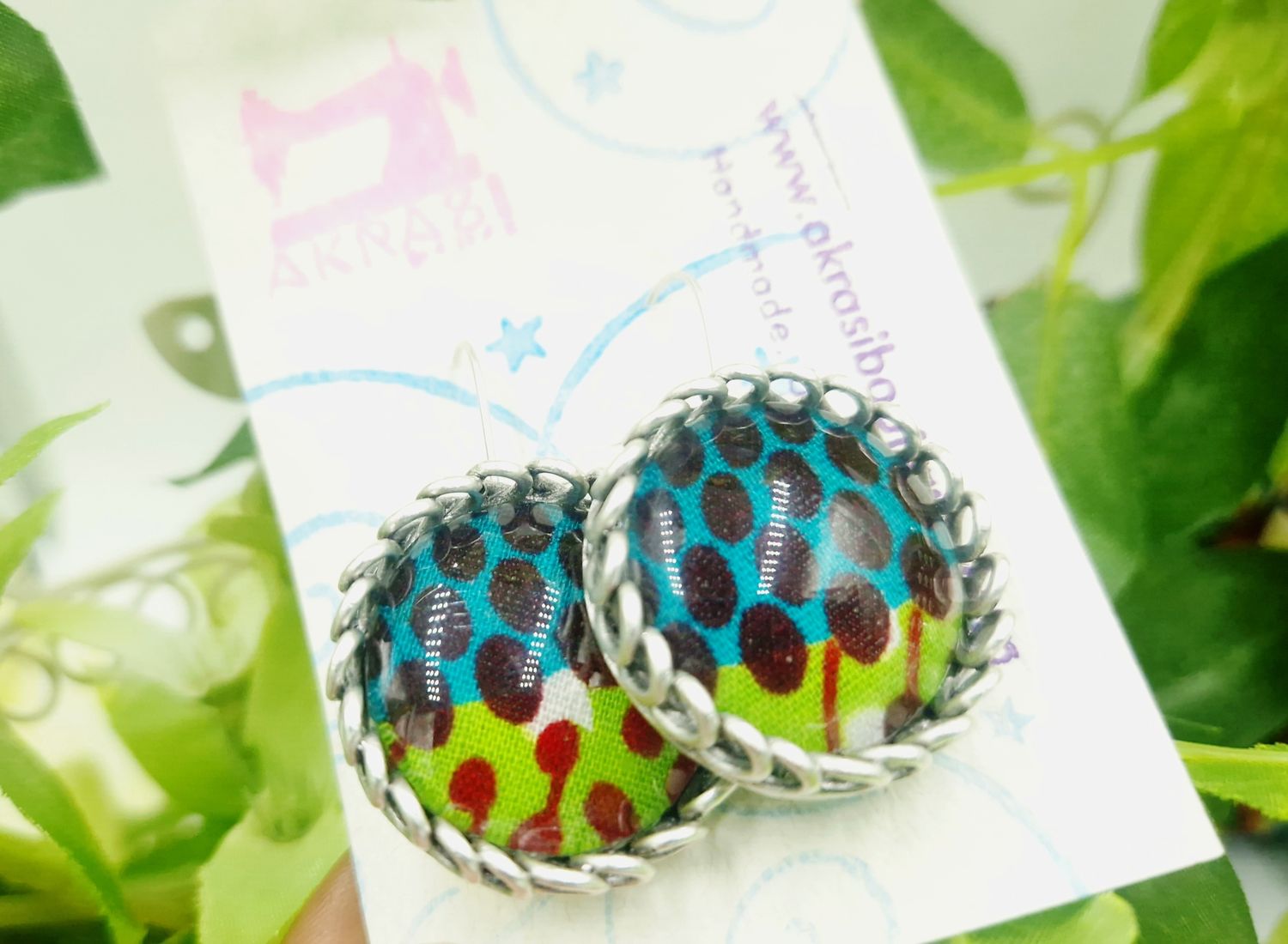 Antique silver kente large round drop earrings Antique silver kente large round drop earrings