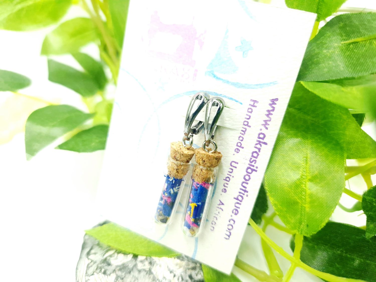Ankara alchemy mashup scifunk collection drop earrings sealed in glass