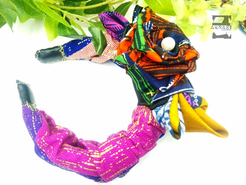 Upcycled alice band with detachable ankara bow