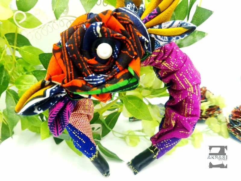 Upcycled alice band with detachable ankara bow