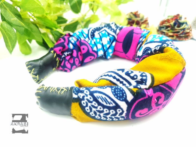 Upcycled alice band with detachable ankara bow