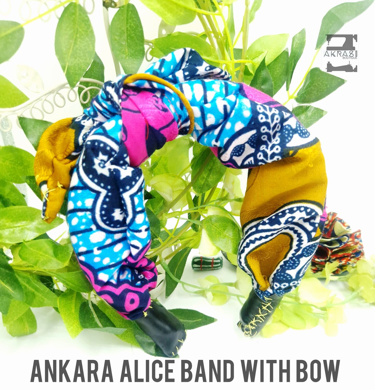 Upcycled alice band with detachable ankara bow