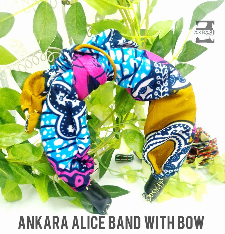 Upcycled alice band with detachable ankara bow