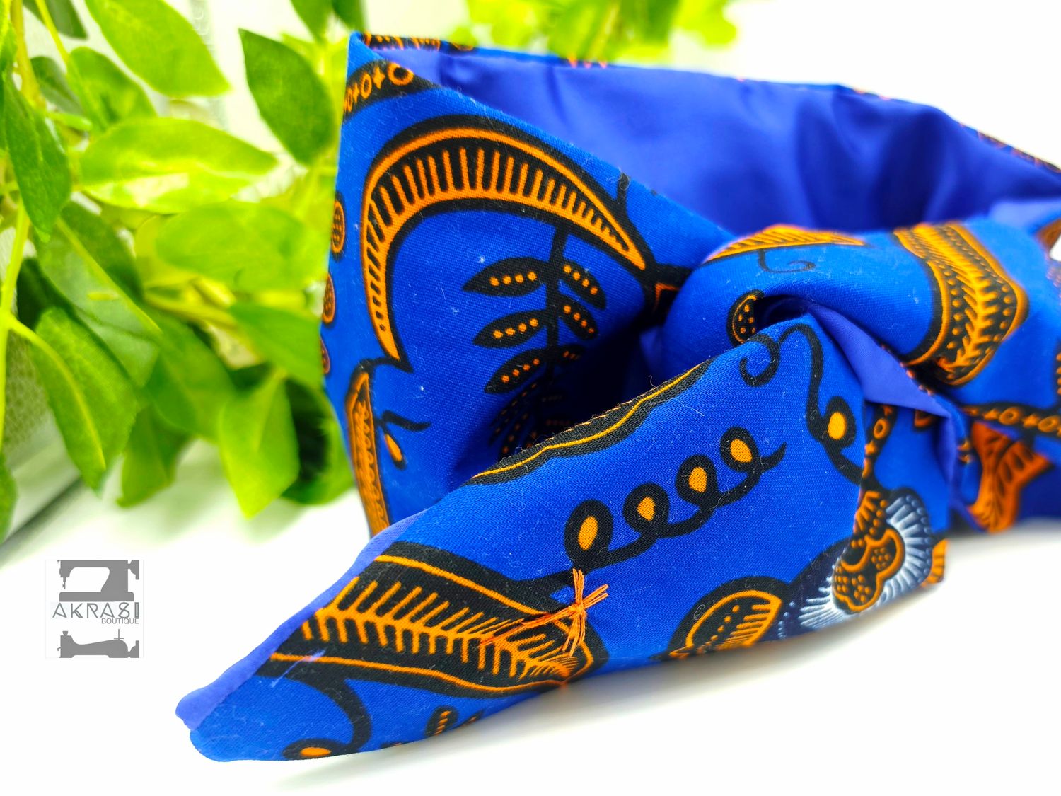 African wax print blue and orange wire twist hair wrap | African print wire hair tie | Ankara print headtie | headwrap