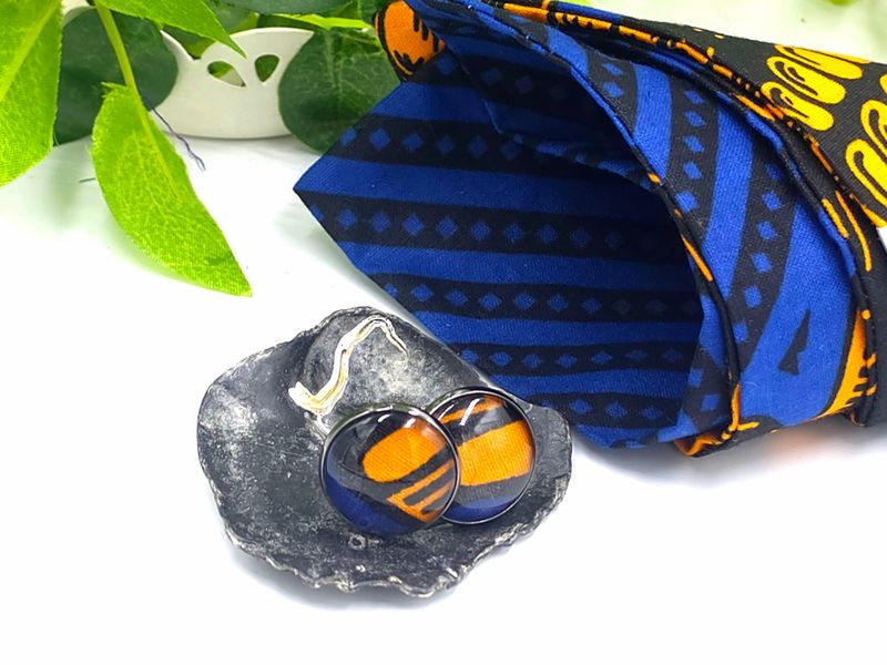 African wax print pocket square with cufflinks | men's accessories | Ankara pocket square | African cufflinks