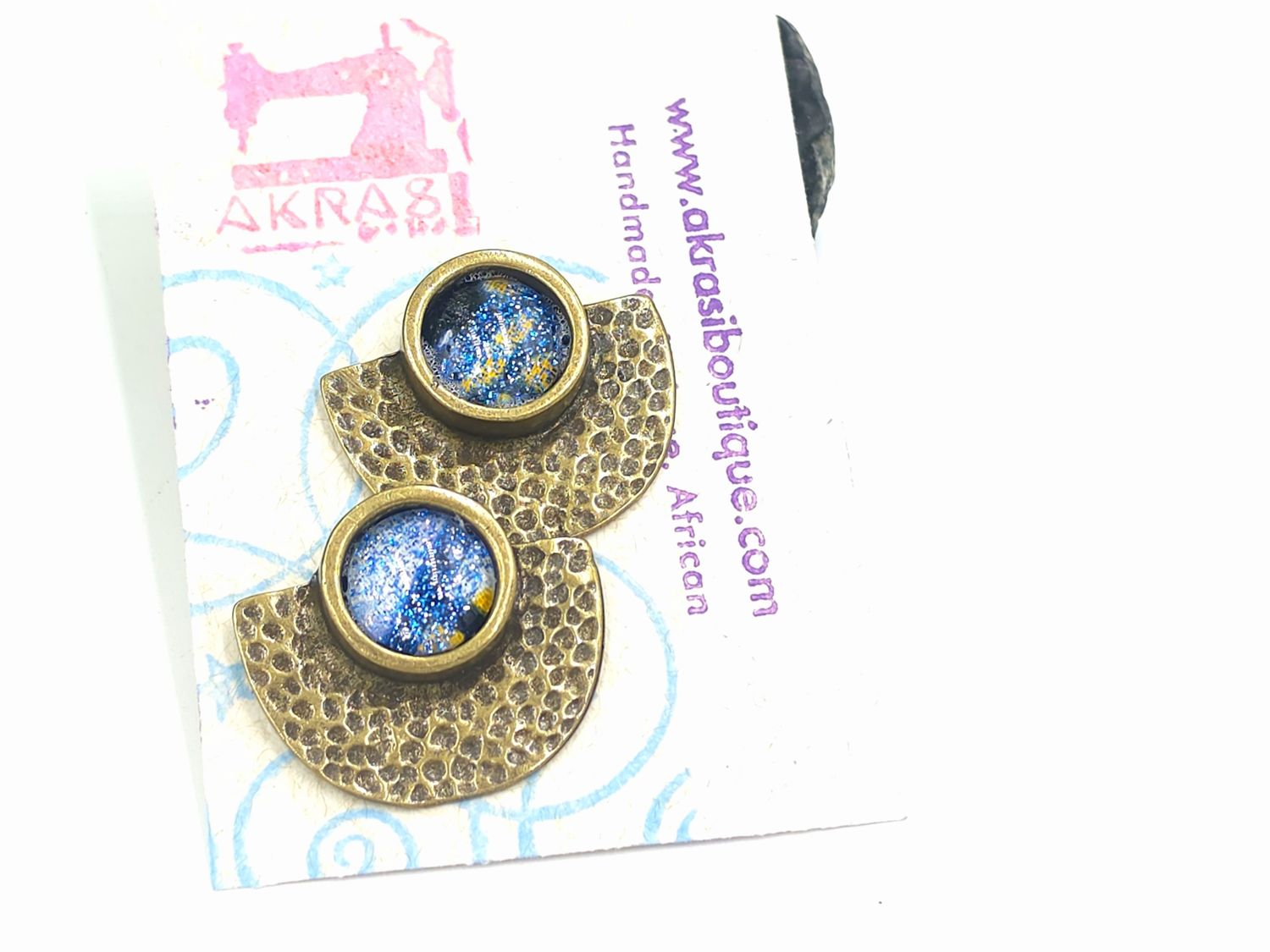 Ankara bronze stud earrings sealed in glass Ankara bronze stud earrings sealed in glass
