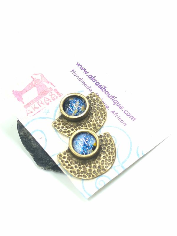 Ankara bronze stud earrings sealed in glass