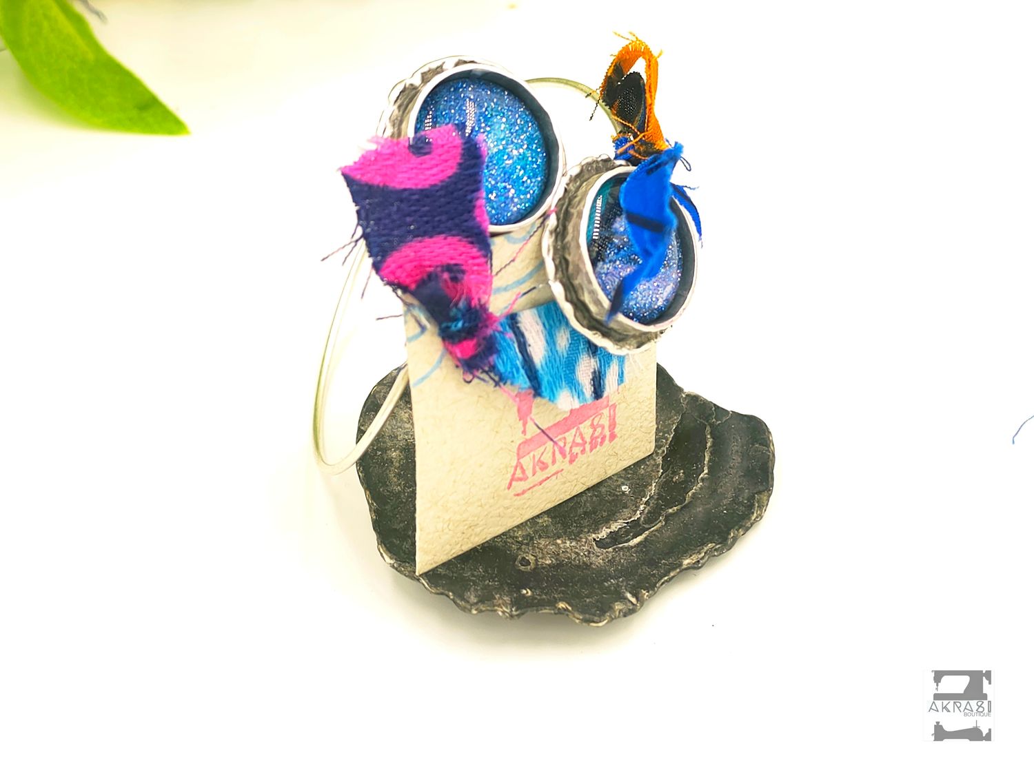 Ankara blue and glitter silver wraparound bracelet