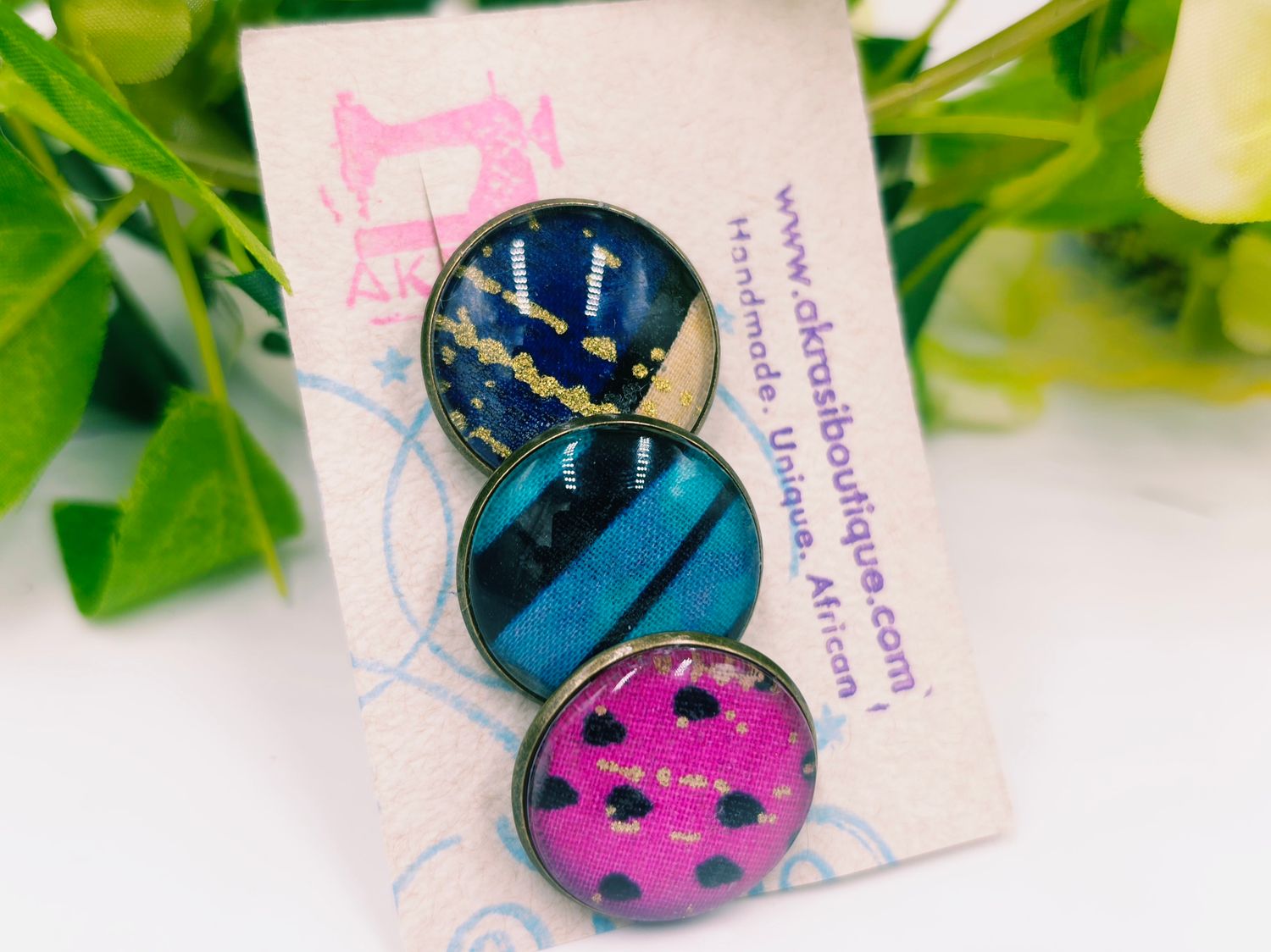 African wax print button pins | Ankara button pin | Kente pin