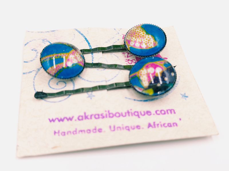 Ankara alchemy hair pin set in silver | African Bobby pin | Ankara hair slide