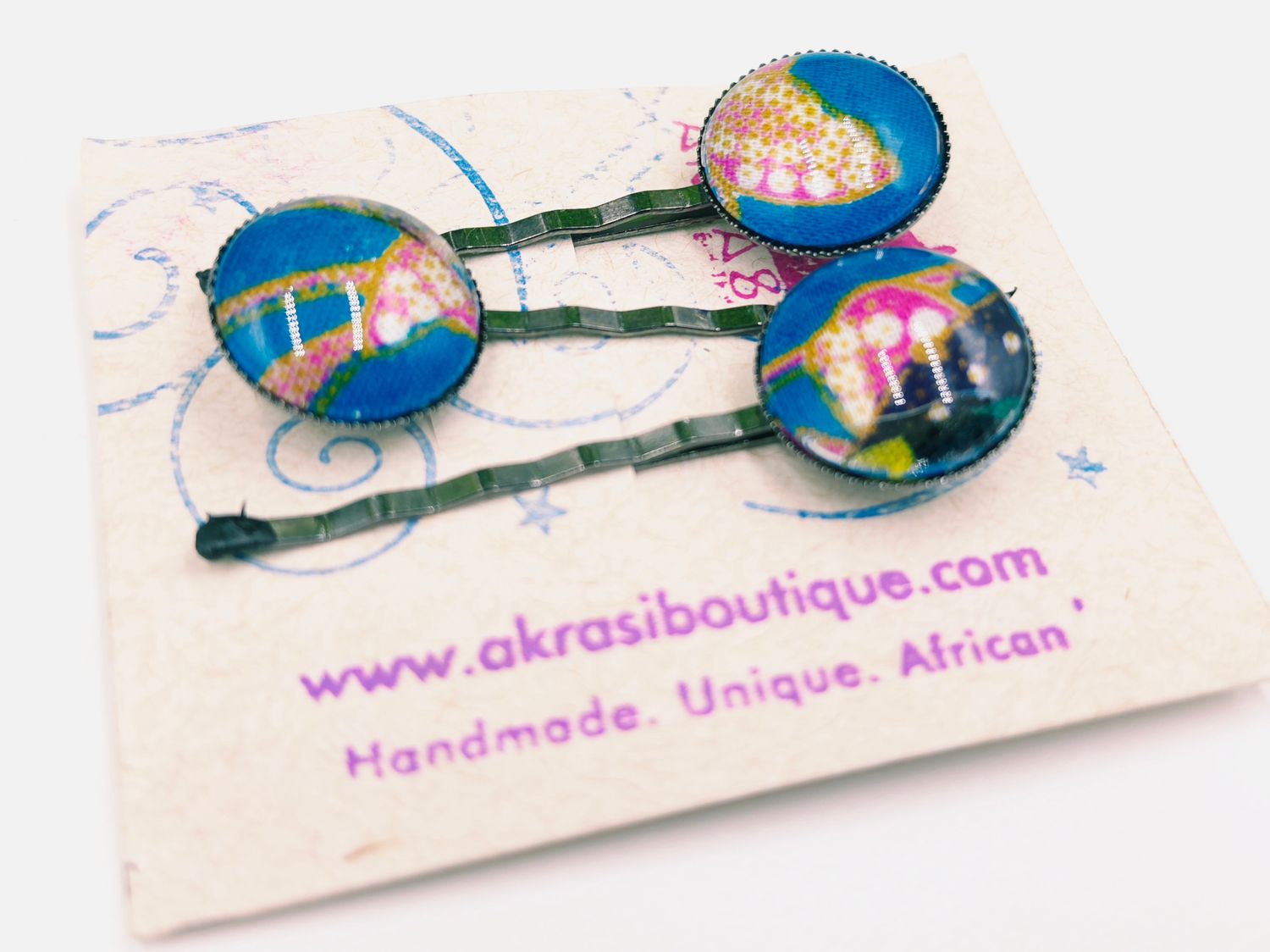 Ankara alchemy hair pin set in silver | African Bobby pin | Ankara hair slide