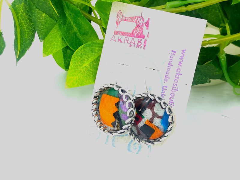 Antique ankara alchemy silver kente large round drop earrings