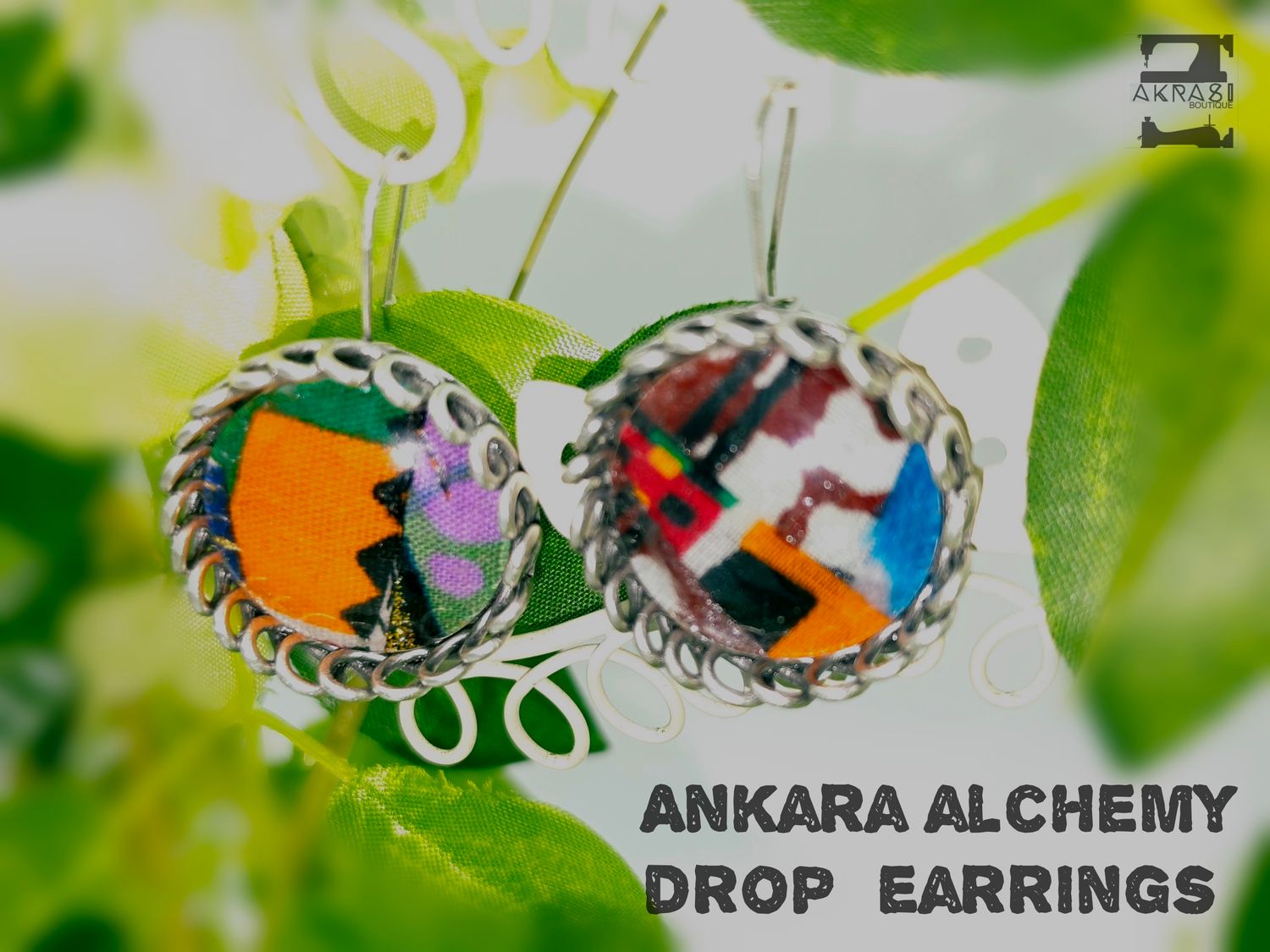 Antique silver kente large round drop earrings