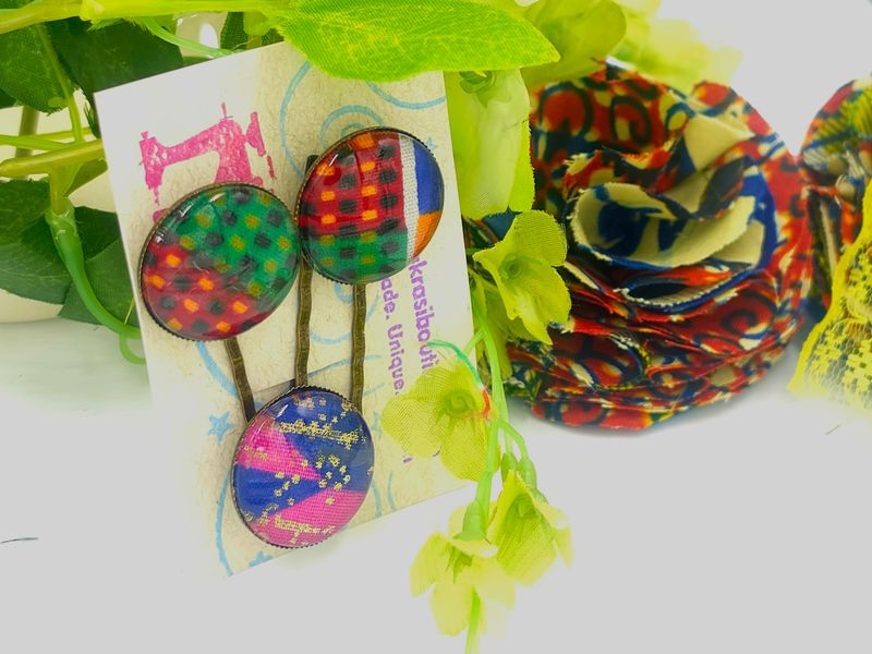 Kente hair pin set in bronze | African Bobby pin | Ankara hair slide