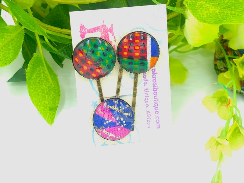 Kente hair pin set in bronze | African Bobby pin | Ankara hair slide