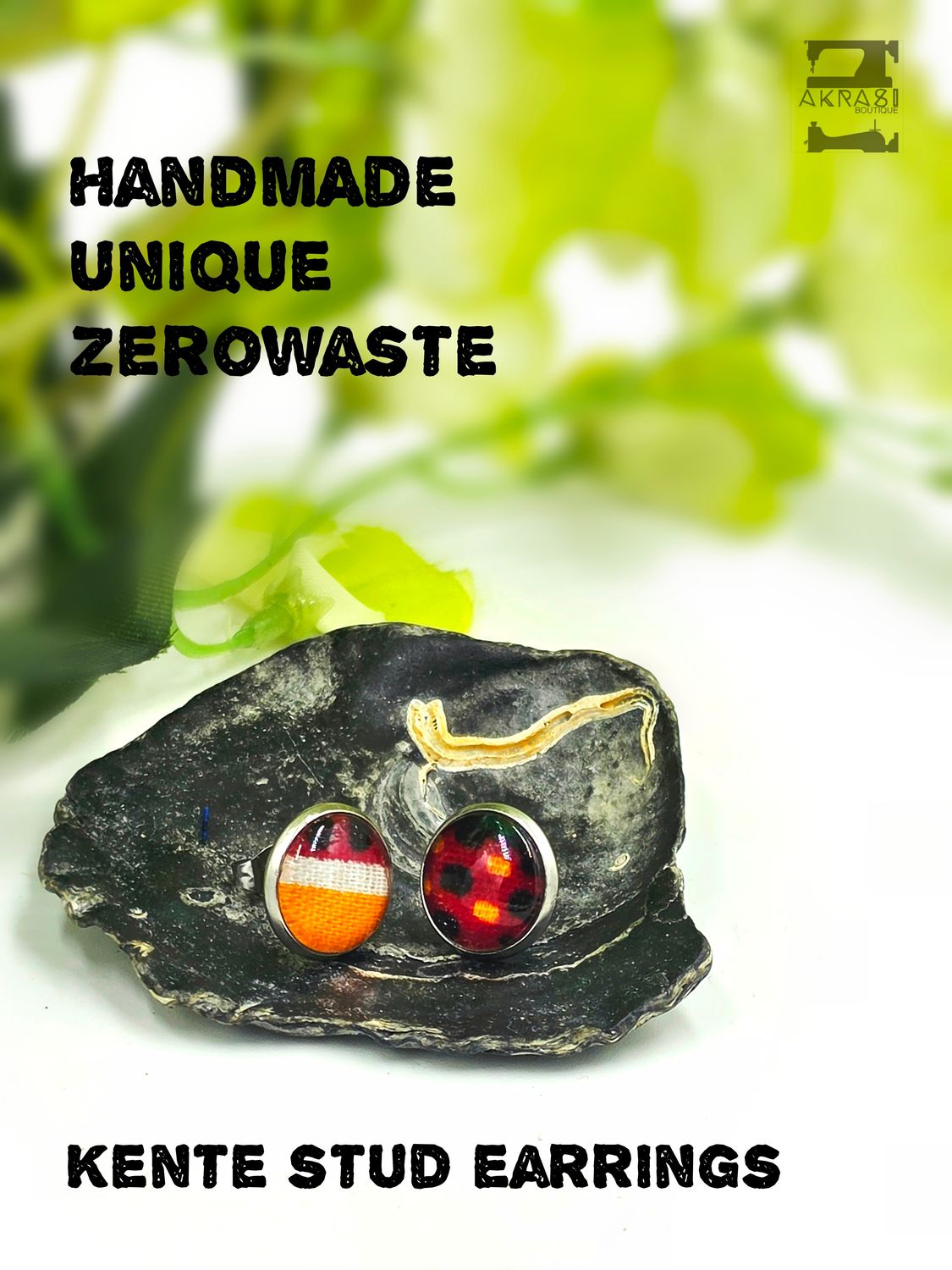 Round kente silver stud earrings sealed in glass