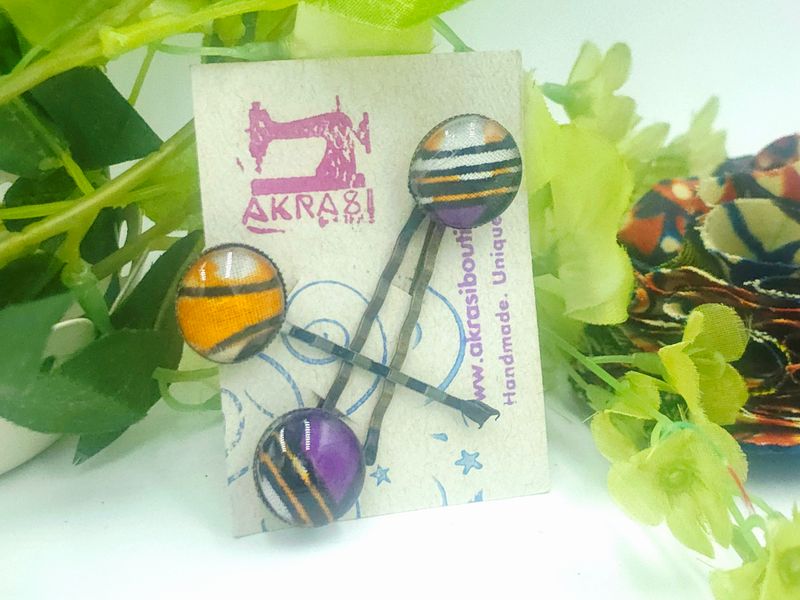 Ankara alchemy hair pin set in silver | African Bobby pin | Ankara hair slide