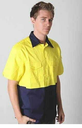 COTTON SHORT SLEEVE DRILL HI VIZ ADULTS/UNISEX SHIRT