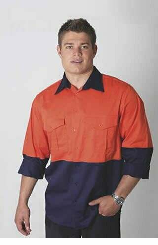 COTTON DRILL HI VIZ LONG SLEEVE ADULTS SHIRT